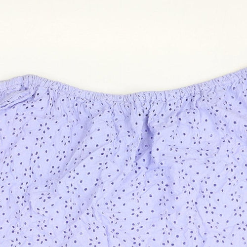ASOS Womens Blue Floral 100% Cotton Basic Blouse Size 8 Boat Neck
