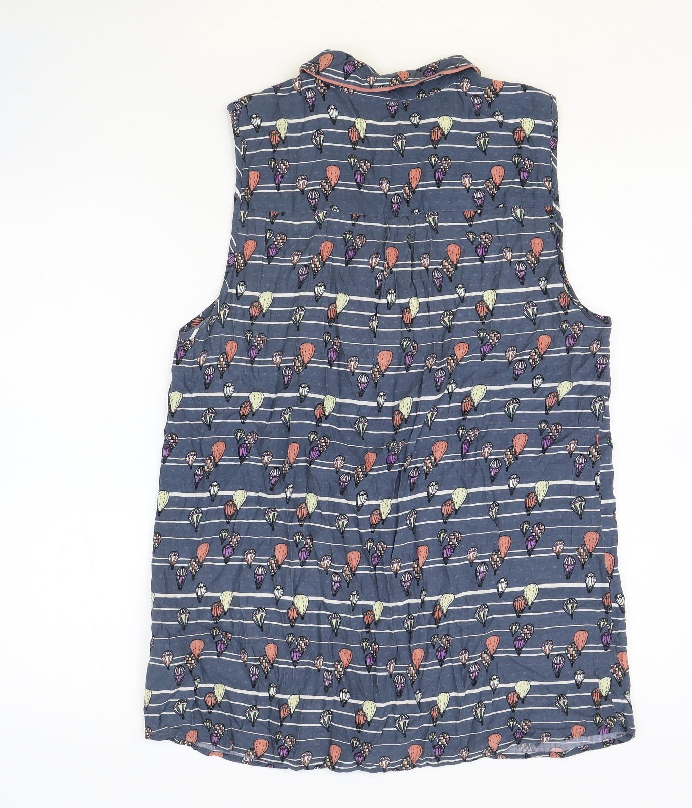 NEXT Womens Blue Geometric Viscose Basic Button-Up Size 16 V-Neck