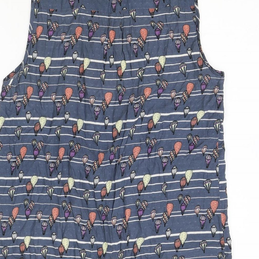 NEXT Womens Blue Geometric Viscose Basic Button-Up Size 16 V-Neck