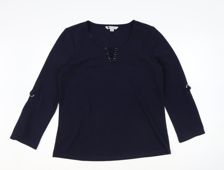 Rockmans Womens Blue Polyester Basic T-Shirt Size S V-Neck