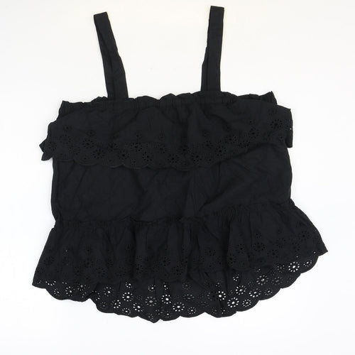 Papaya Womens Black 100% Cotton Basic Tank Size 16 Off the Shoulder - Anglaise Detail