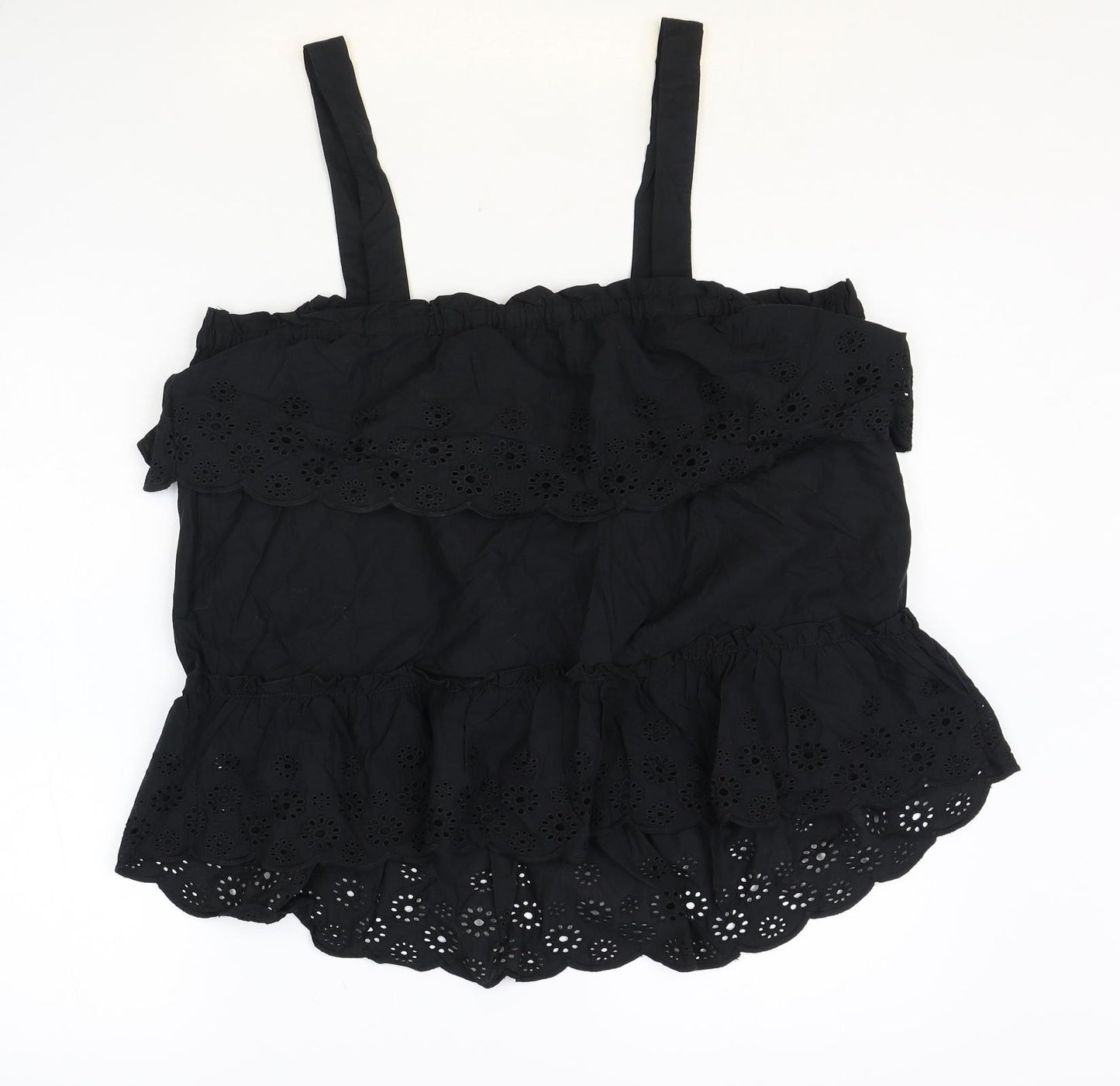 Papaya Womens Black 100% Cotton Basic Tank Size 16 Off the Shoulder - Anglaise Detail