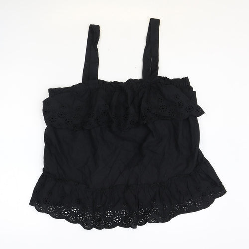 Papaya Womens Black 100% Cotton Basic Tank Size 16 Off the Shoulder - Anglaise Detail