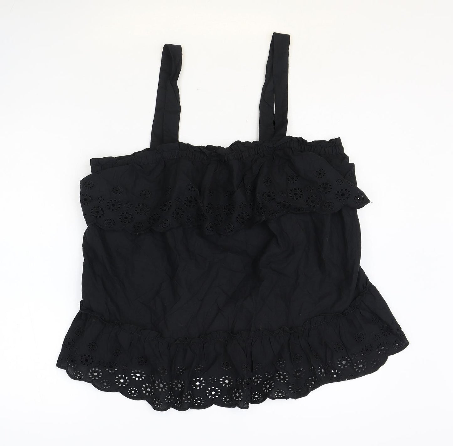 Papaya Womens Black 100% Cotton Basic Tank Size 16 Off the Shoulder - Anglaise Detail