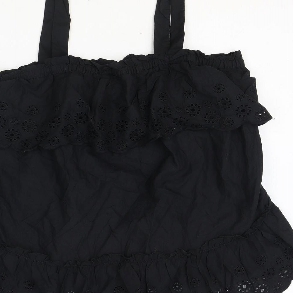 Papaya Womens Black 100% Cotton Basic Tank Size 16 Off the Shoulder - Anglaise Detail