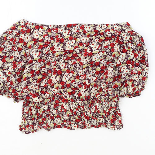 Motel Womens Multicoloured Geometric Viscose Cropped T-Shirt Size S Square Neck