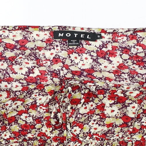 Motel Womens Multicoloured Geometric Viscose Cropped T-Shirt Size S Square Neck