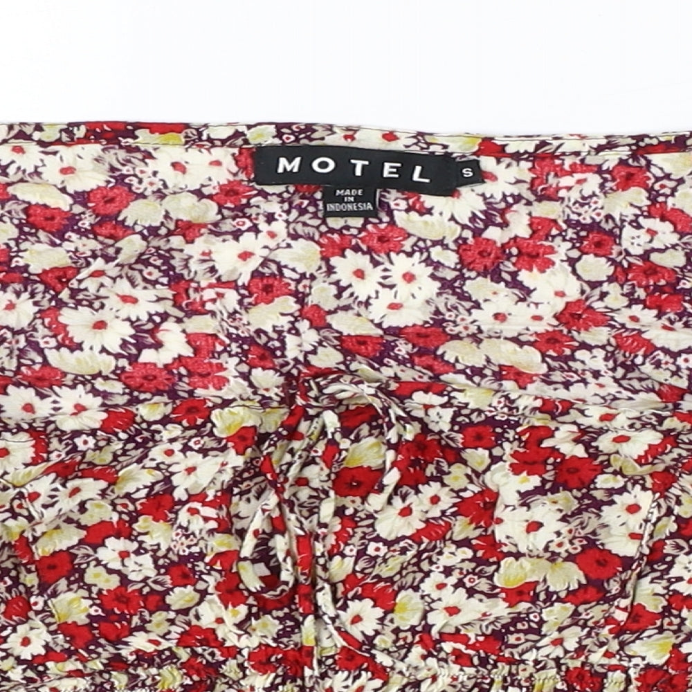 Motel Womens Multicoloured Geometric Viscose Cropped T-Shirt Size S Square Neck