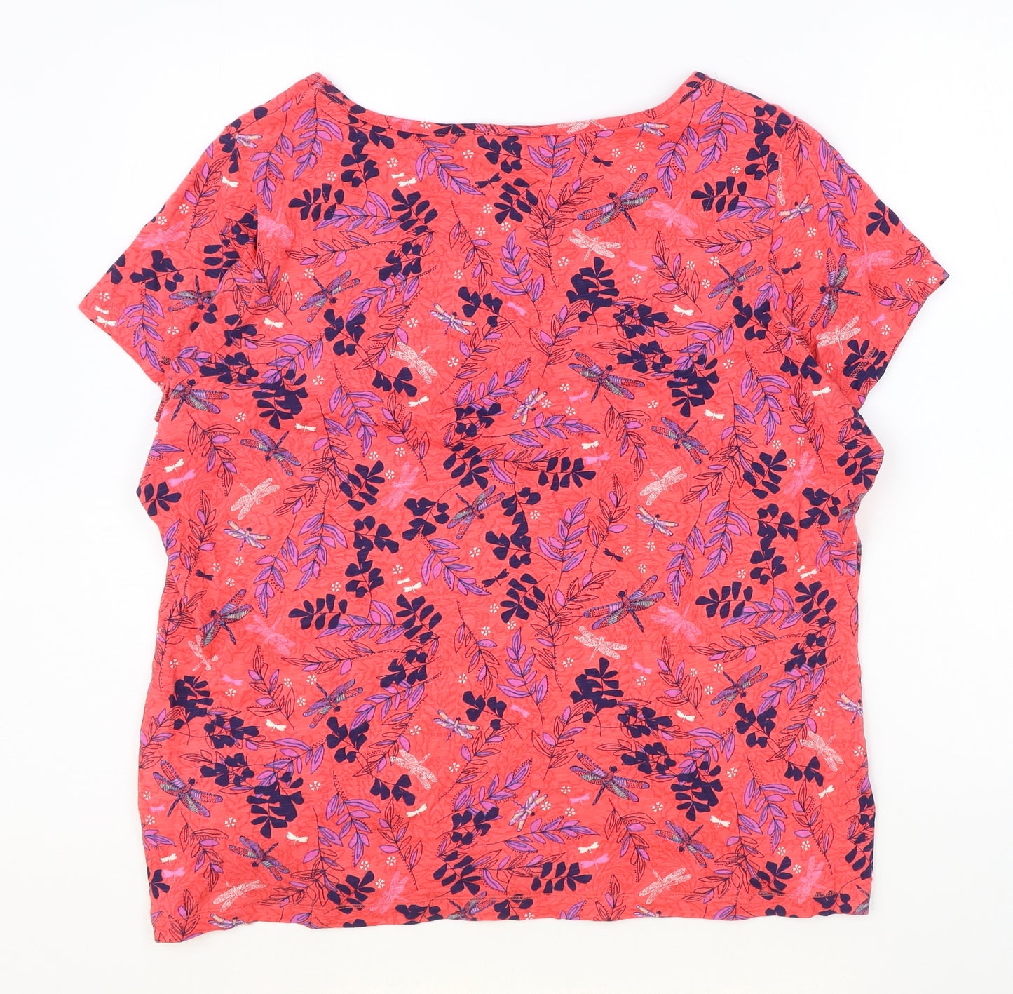 Marks and Spencer Womens Pink Floral 100% Cotton Basic Blouse Size 18 Boat Neck - Knot Front