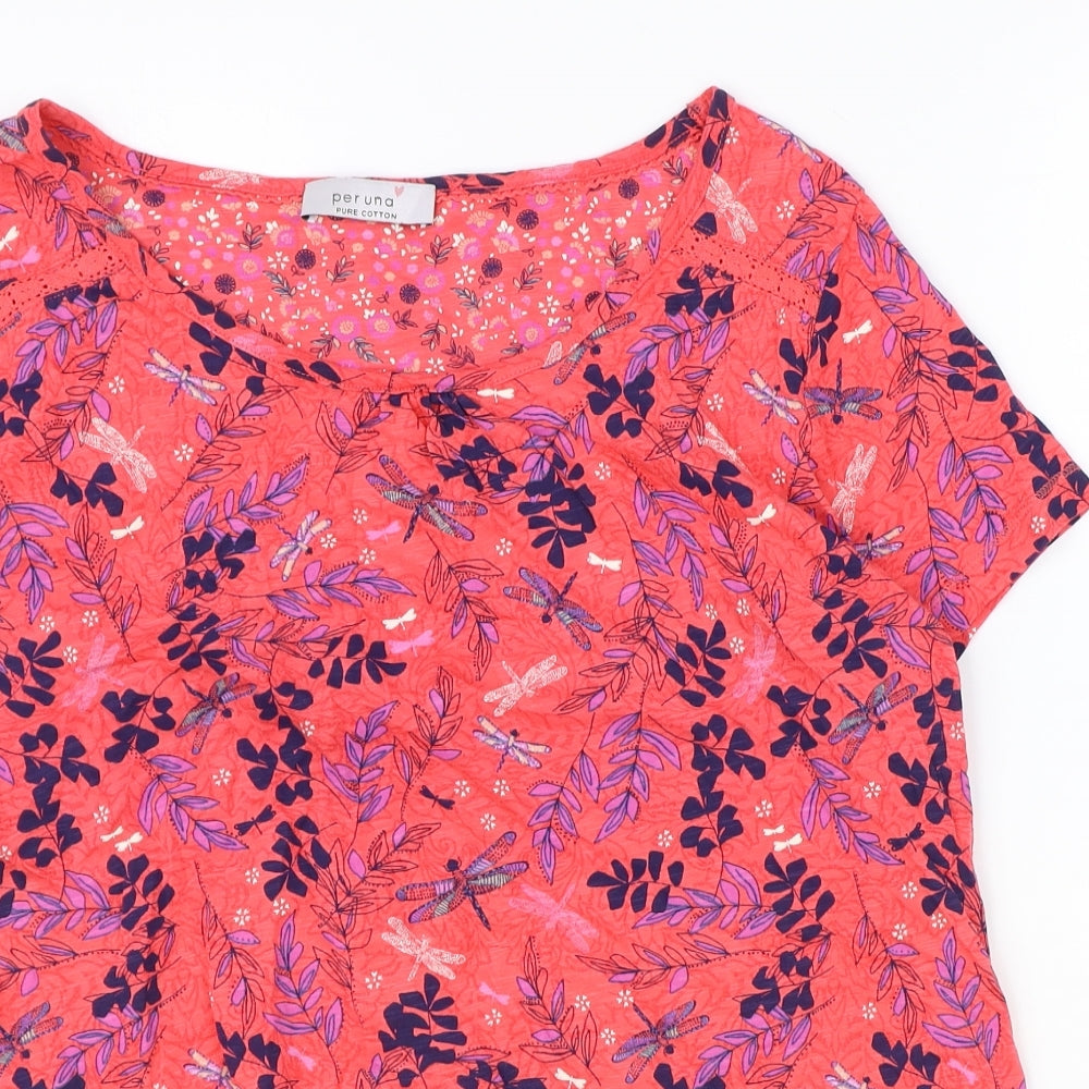 Marks and Spencer Womens Pink Floral 100% Cotton Basic Blouse Size 18 Boat Neck - Knot Front
