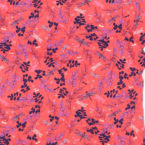 Marks and Spencer Womens Pink Floral 100% Cotton Basic Blouse Size 18 Boat Neck - Knot Front