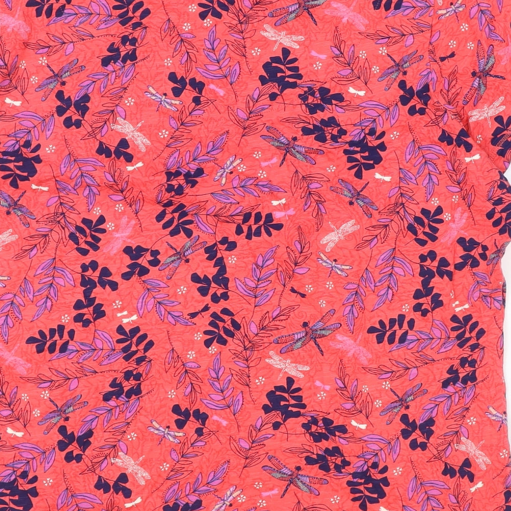 Marks and Spencer Womens Pink Floral 100% Cotton Basic Blouse Size 18 Boat Neck - Knot Front