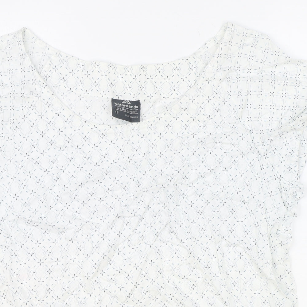 Kathmandu Womens White Geometric 100% Cotton Basic T-Shirt Size 16 Scoop Neck