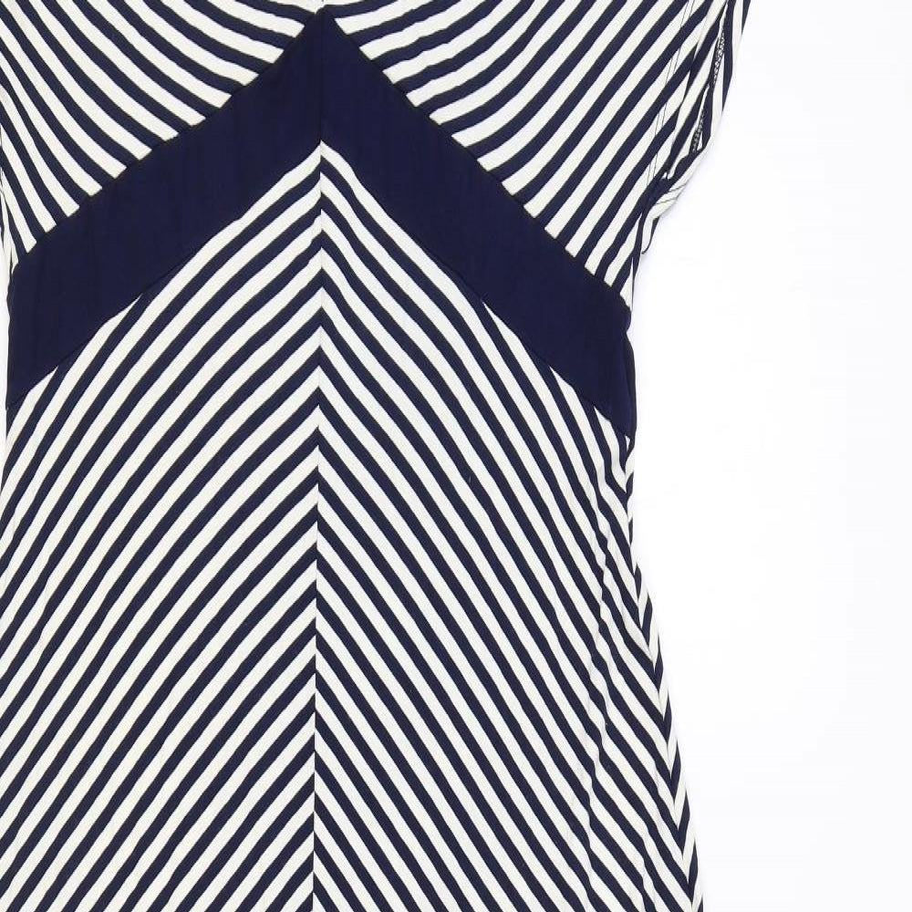 Marks and Spencer Womens Blue Striped Viscose Maxi Size 14 V-Neck Pullover