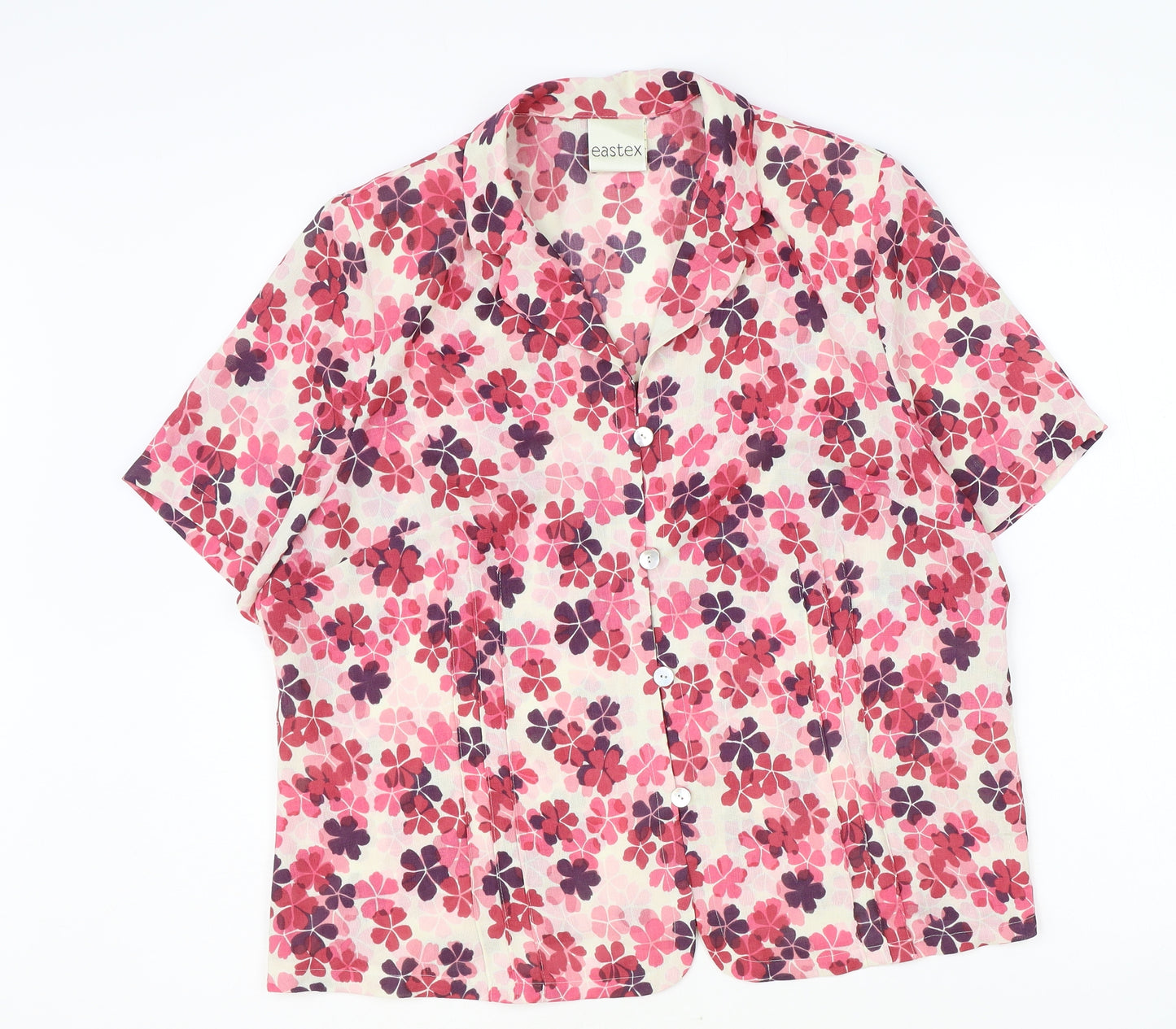 Eastex Womens Pink Herringbone Polyester Basic Button-Up Size 16 V-Neck