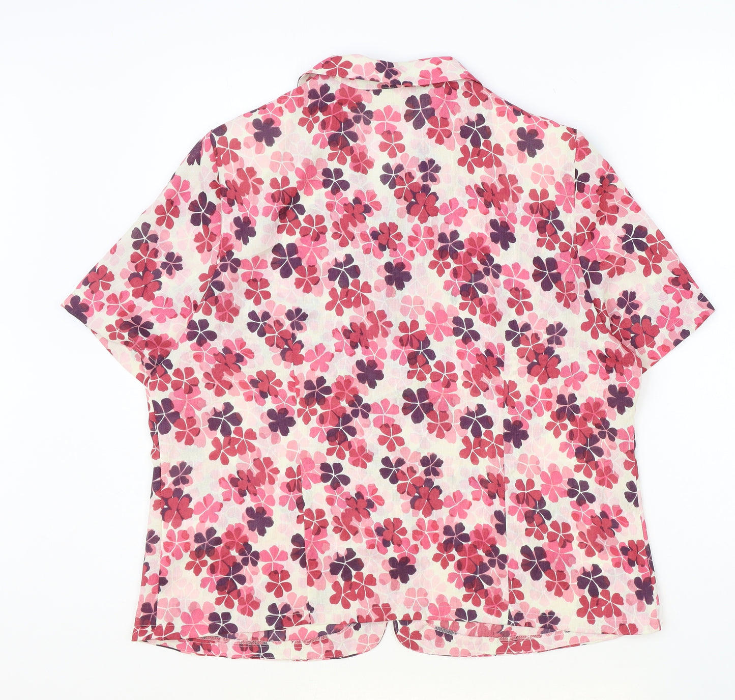 Eastex Womens Pink Herringbone Polyester Basic Button-Up Size 16 V-Neck