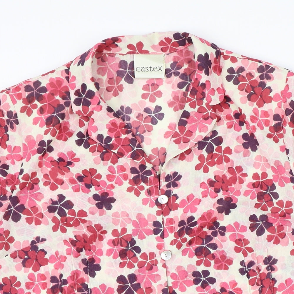 Eastex Womens Pink Herringbone Polyester Basic Button-Up Size 16 V-Neck