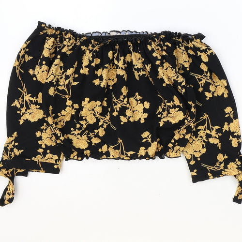 Miss L Womens Black Floral Polyester Cropped Tank Size 6 Off the Shoulder