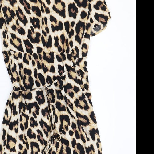 H&M Womens Brown Animal Print Viscose Wrap Dress Size XS V-Neck Tie - Leopard Print