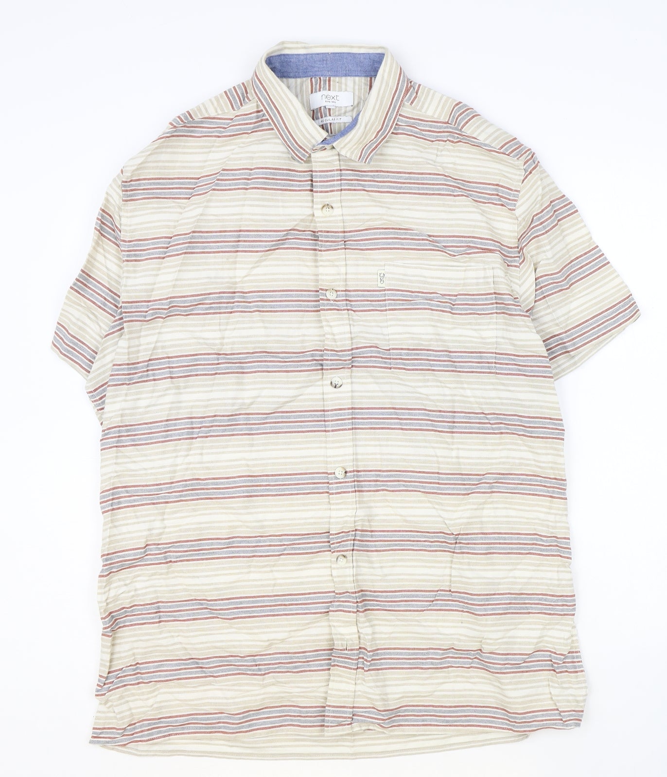 NEXT Mens Multicoloured Striped 100% Cotton Polo Size XL Collared Button
