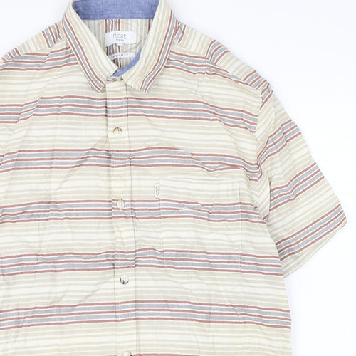 NEXT Mens Multicoloured Striped 100% Cotton Polo Size XL Collared Button