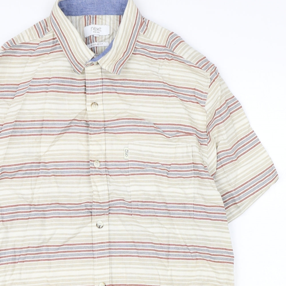 NEXT Mens Multicoloured Striped 100% Cotton Polo Size XL Collared Button