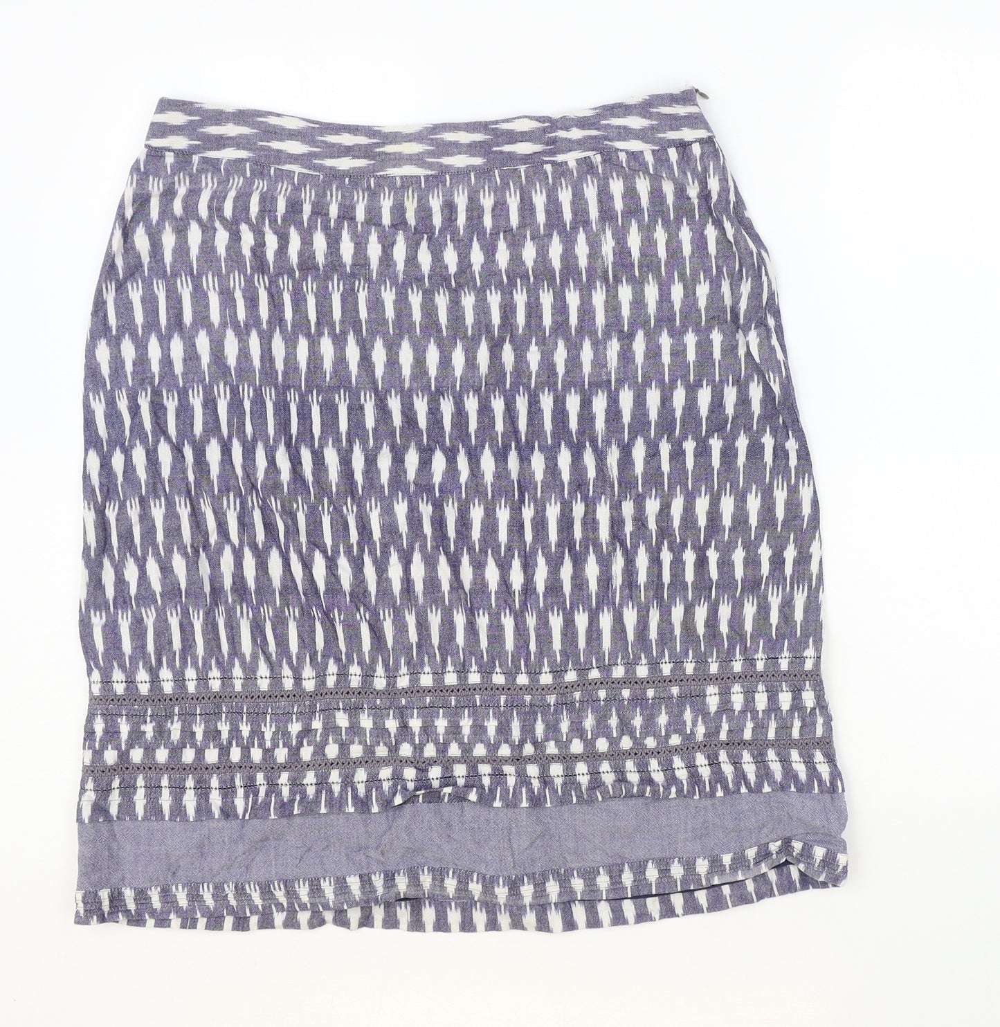 White Stuff Womens Blue Geometric Cotton Straight & Pencil Skirt Size 12 Zip