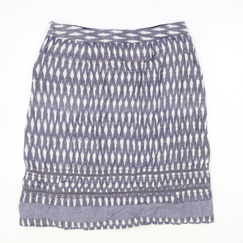 White Stuff Womens Blue Geometric Cotton Straight & Pencil Skirt Size 12 Zip