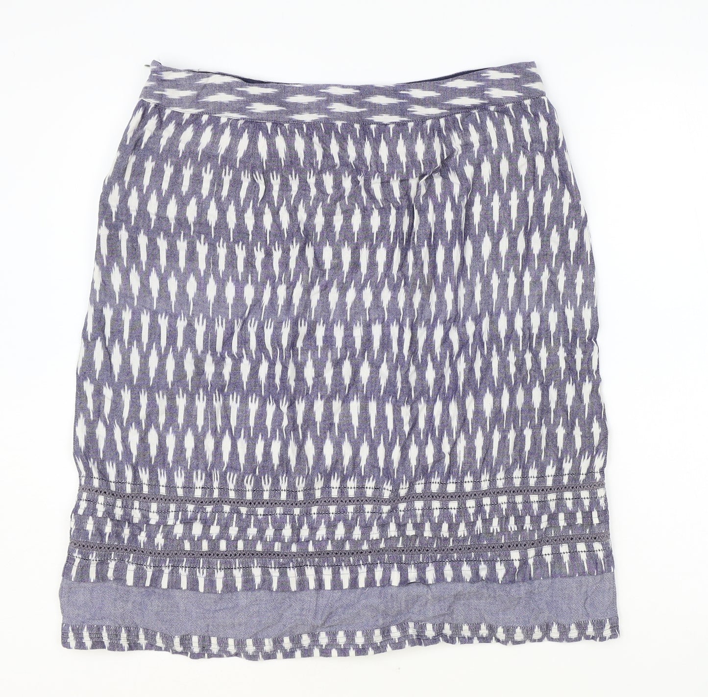 White Stuff Womens Blue Geometric Cotton Straight & Pencil Skirt Size 12 Zip