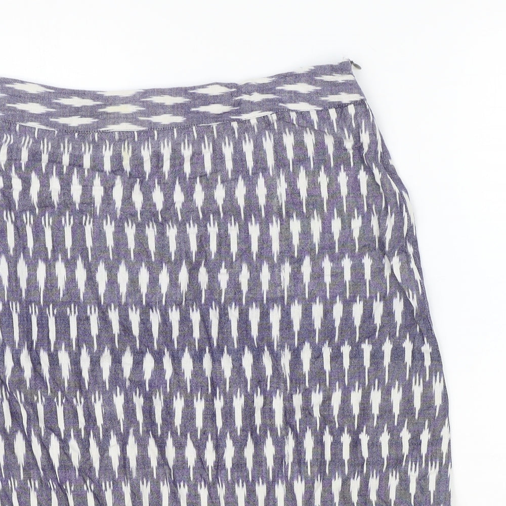 White Stuff Womens Blue Geometric Cotton Straight & Pencil Skirt Size 12 Zip