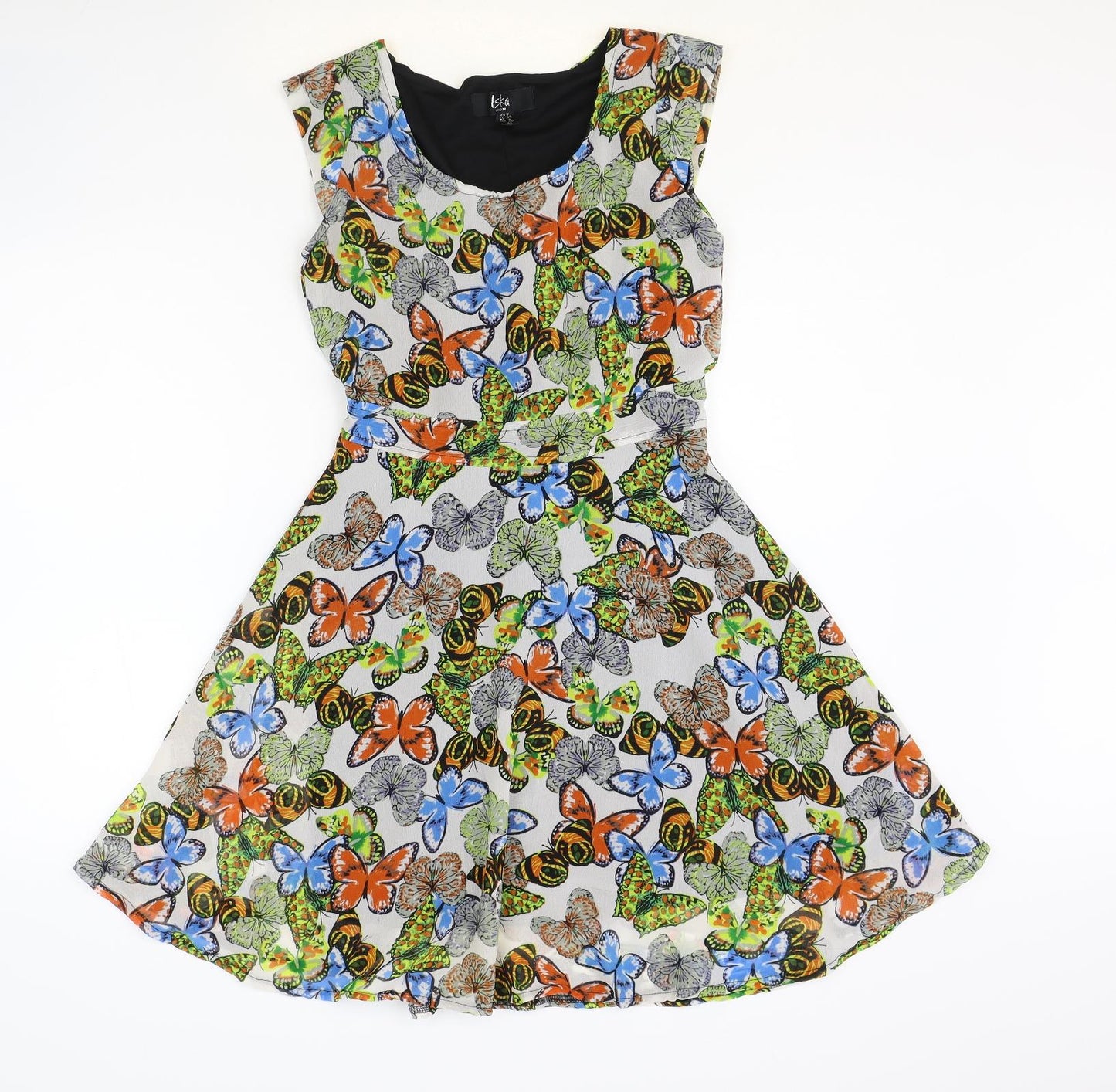Iska Womens Multicoloured Floral Polyester Fit & Flare Size 8 Scoop Neck Pullover - Butterfly