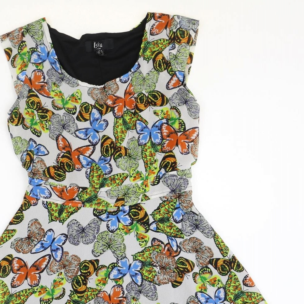 Iska Womens Multicoloured Floral Polyester Fit & Flare Size 8 Scoop Neck Pullover - Butterfly