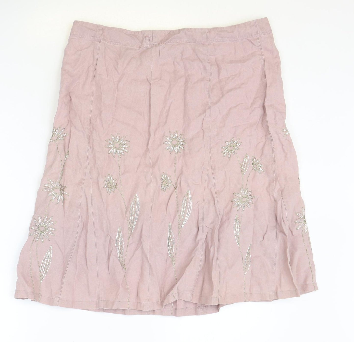 NEXT Womens Pink Floral Linen Flare Skirt Size 14 Zip