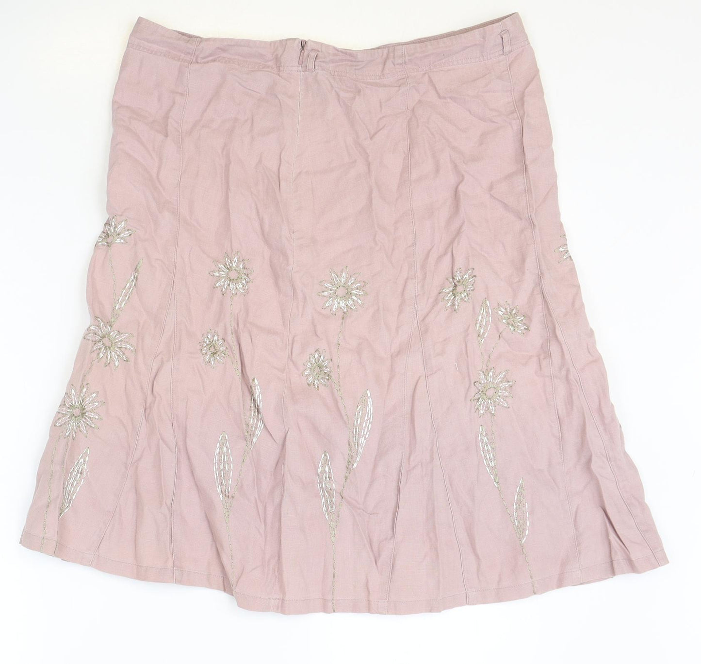NEXT Womens Pink Floral Linen Flare Skirt Size 14 Zip