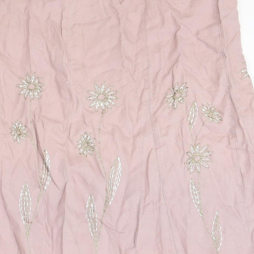 NEXT Womens Pink Floral Linen Flare Skirt Size 14 Zip