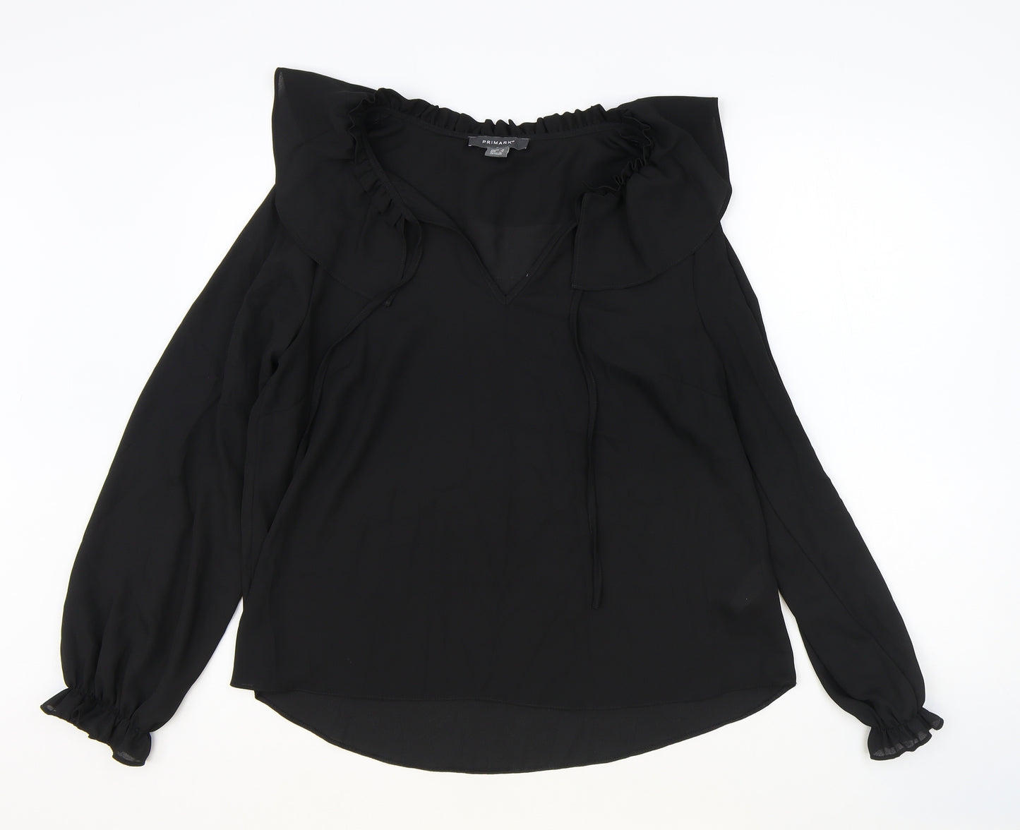 Primark Womens Black Polyester Basic Blouse Size 12 V-Neck