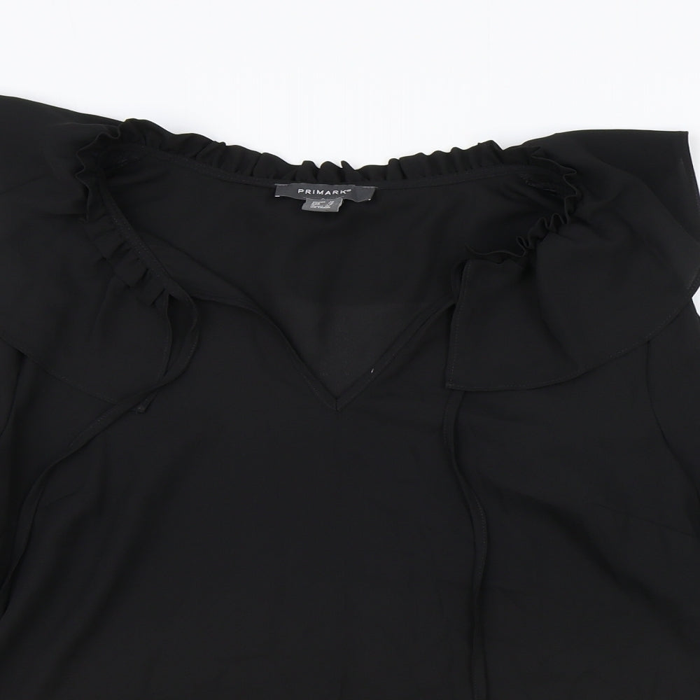 Primark Womens Black Polyester Basic Blouse Size 12 V-Neck
