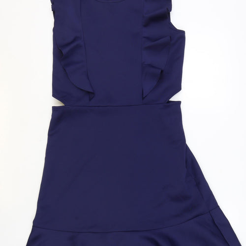 Lipsy London Girls Blue Polyester Tank Dress Size 15-16 Years Round Neck Button - Cut Out