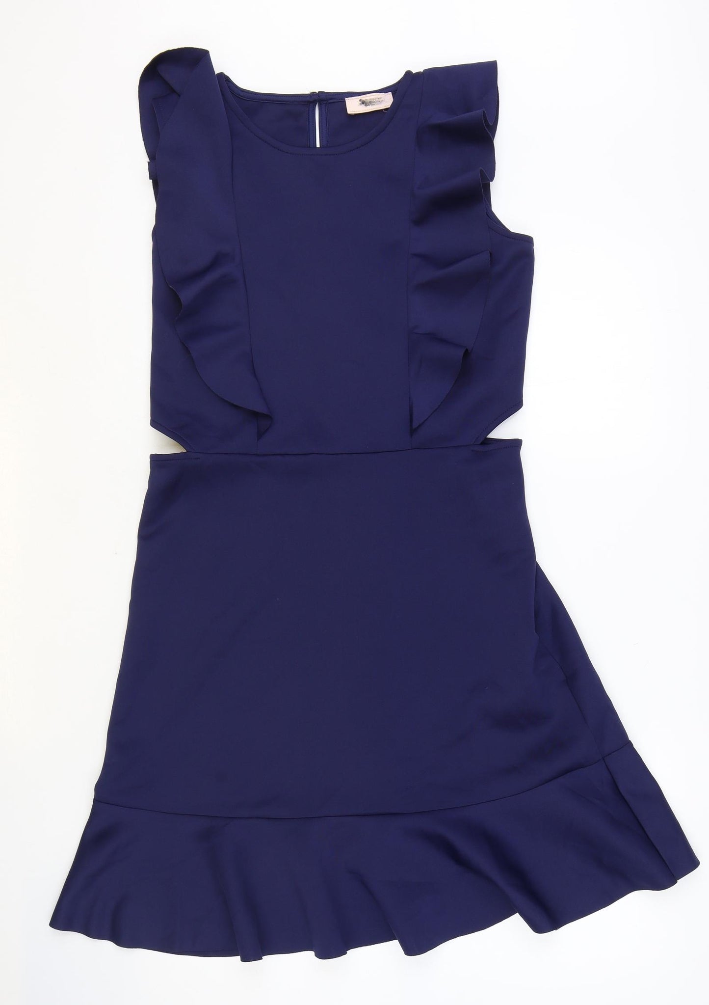 Lipsy London Girls Blue Polyester Tank Dress Size 15-16 Years Round Neck Button - Cut Out