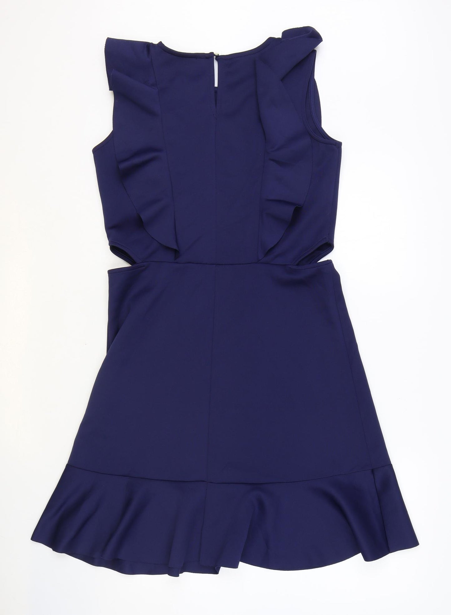 Lipsy London Girls Blue Polyester Tank Dress Size 15-16 Years Round Neck Button - Cut Out