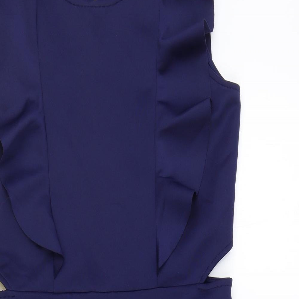 Lipsy London Girls Blue Polyester Tank Dress Size 15-16 Years Round Neck Button - Cut Out