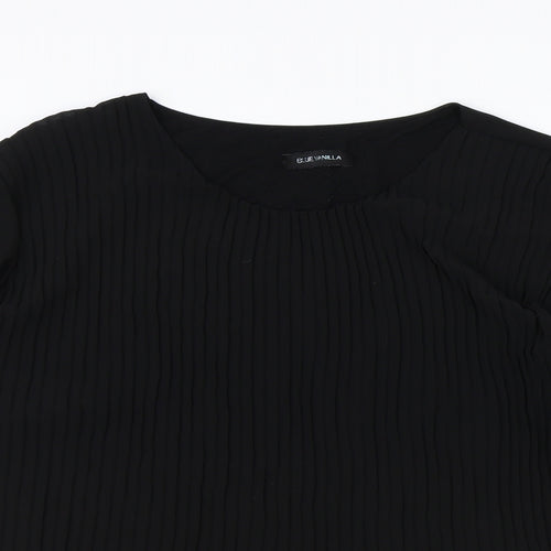 Blue Vanilla Womens Black Polyester Basic Blouse One Size Round Neck