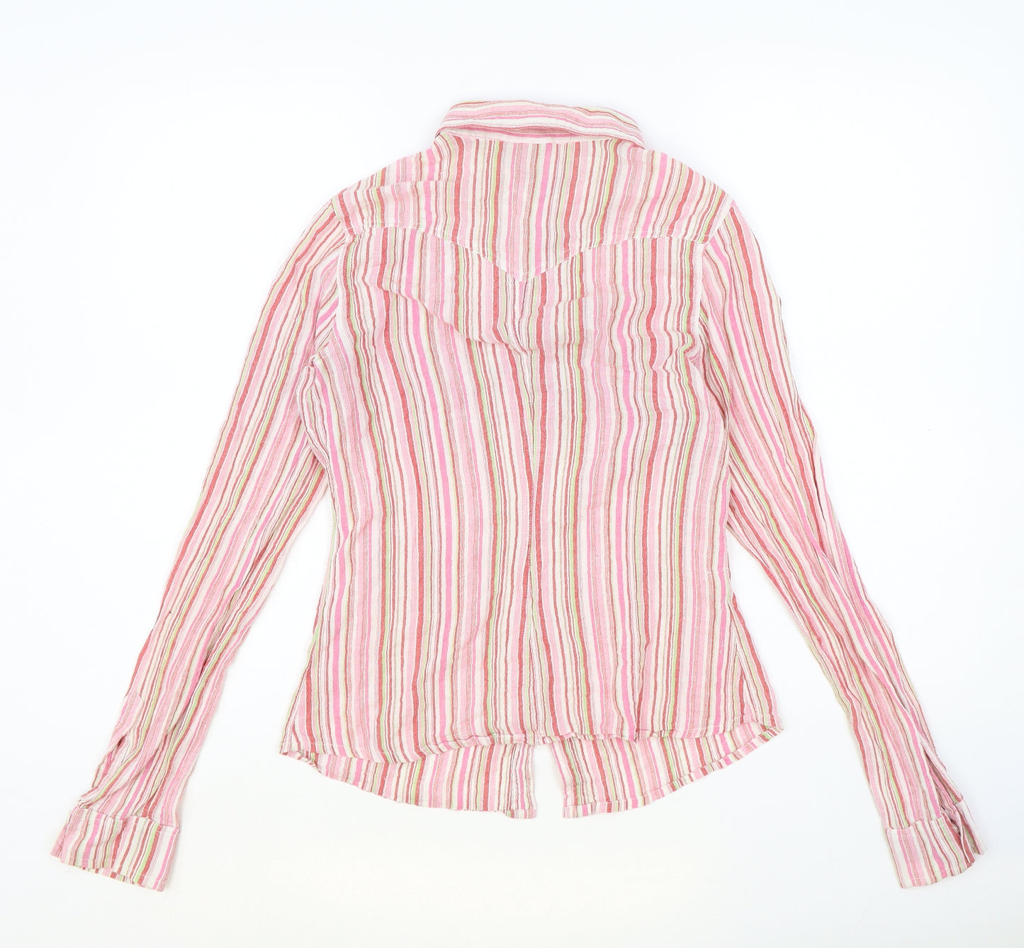 H&M Womens Multicoloured Striped 100% Cotton Basic Button-Up Size 14 Collared
