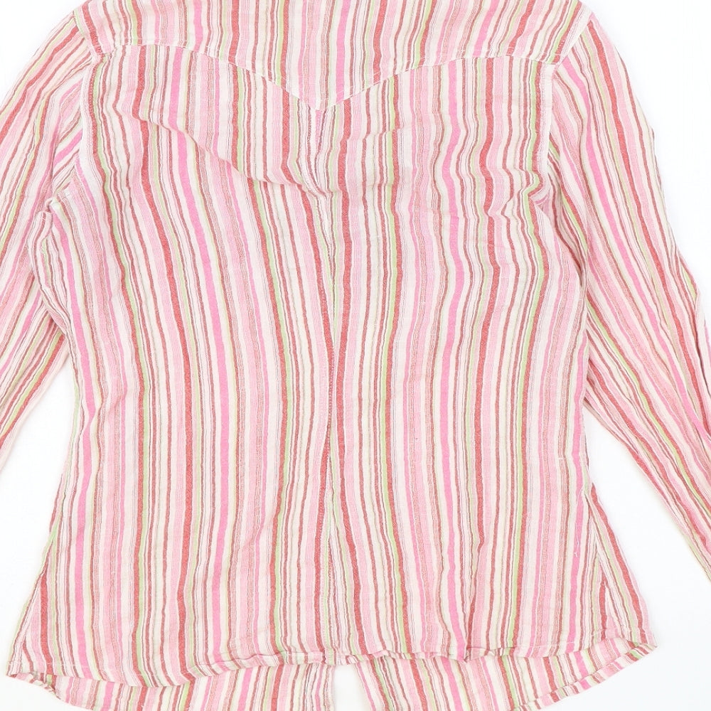 H&M Womens Multicoloured Striped 100% Cotton Basic Button-Up Size 14 Collared