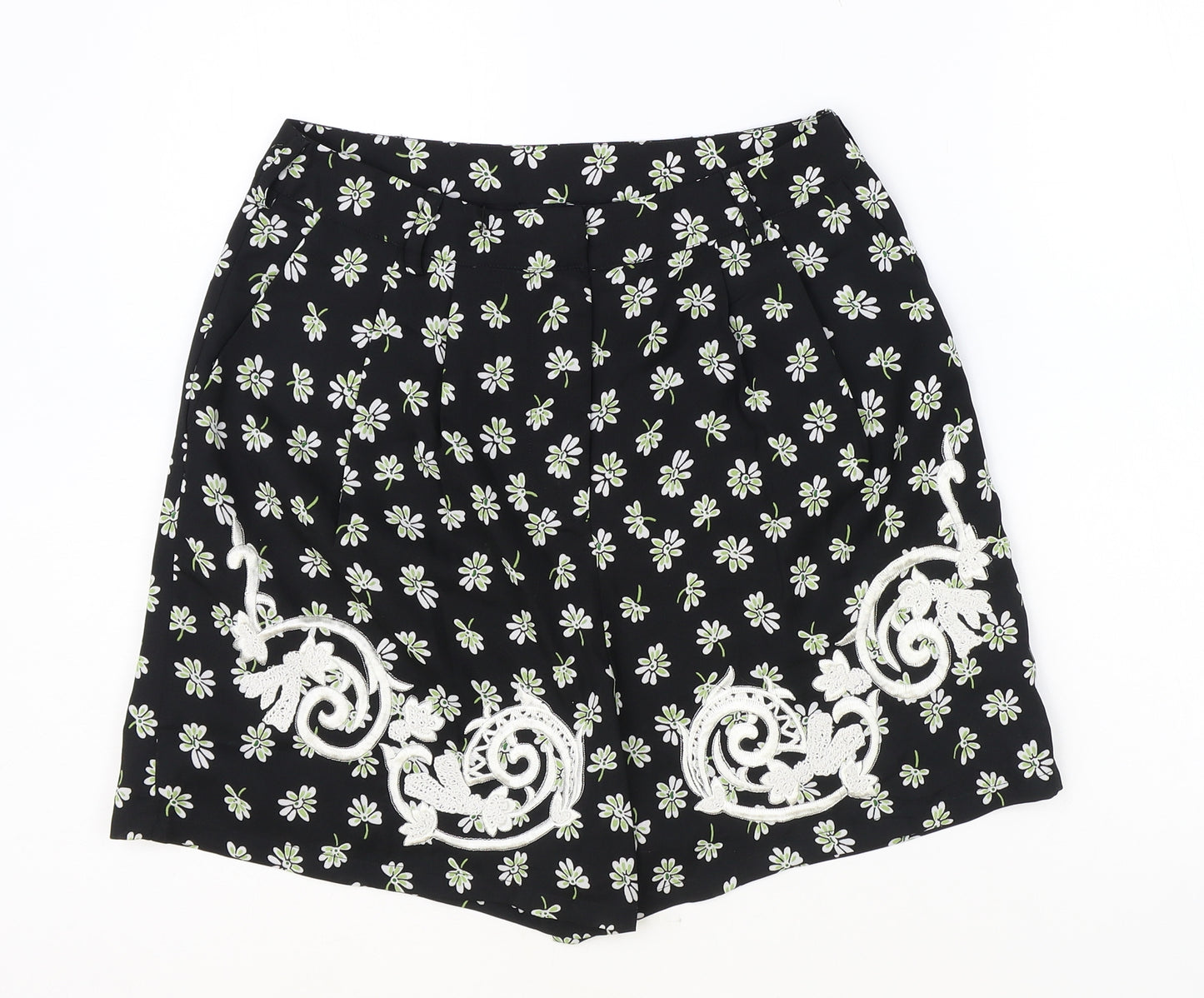 ASOS Womens Black Floral Polyester Culotte Shorts Size 8 Regular Zip