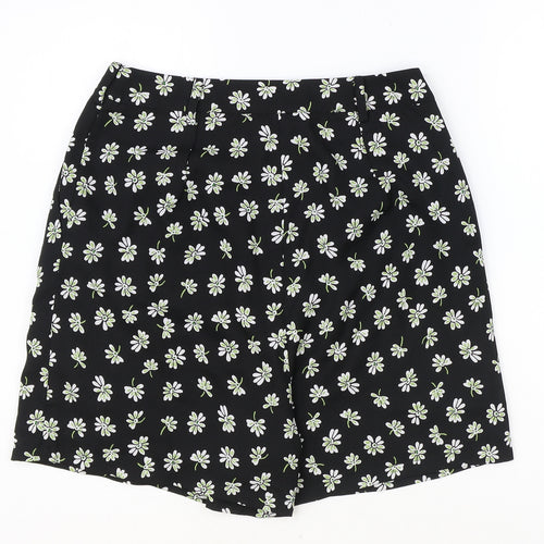 ASOS Womens Black Floral Polyester Culotte Shorts Size 8 Regular Zip