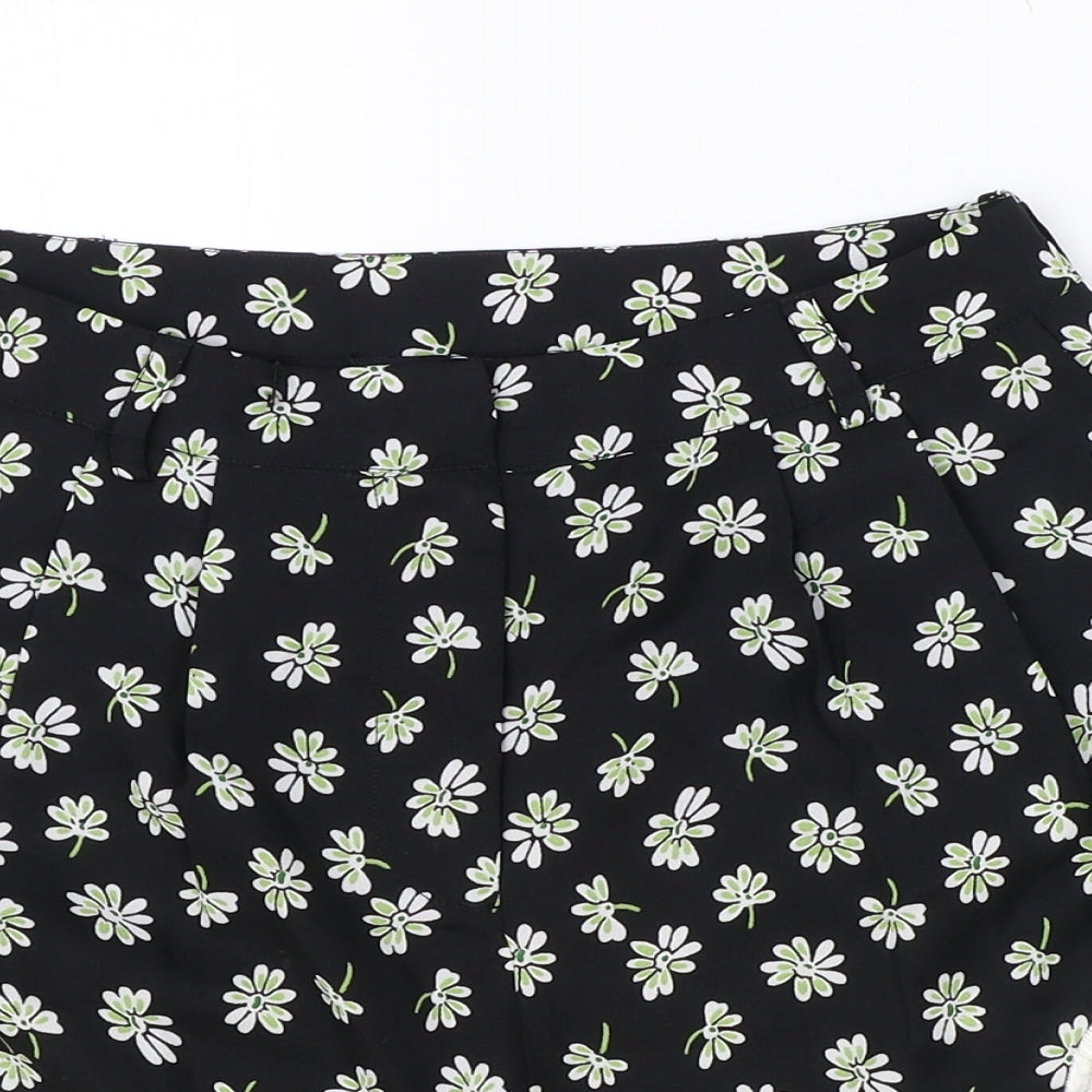ASOS Womens Black Floral Polyester Culotte Shorts Size 8 Regular Zip