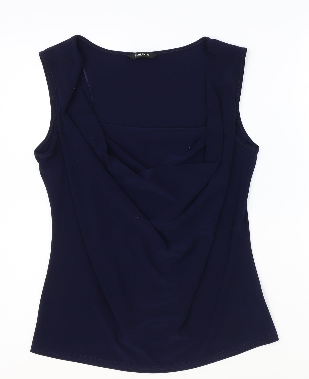 Roman Womens Blue Polyester Basic Tank Size 12 Scoop Neck