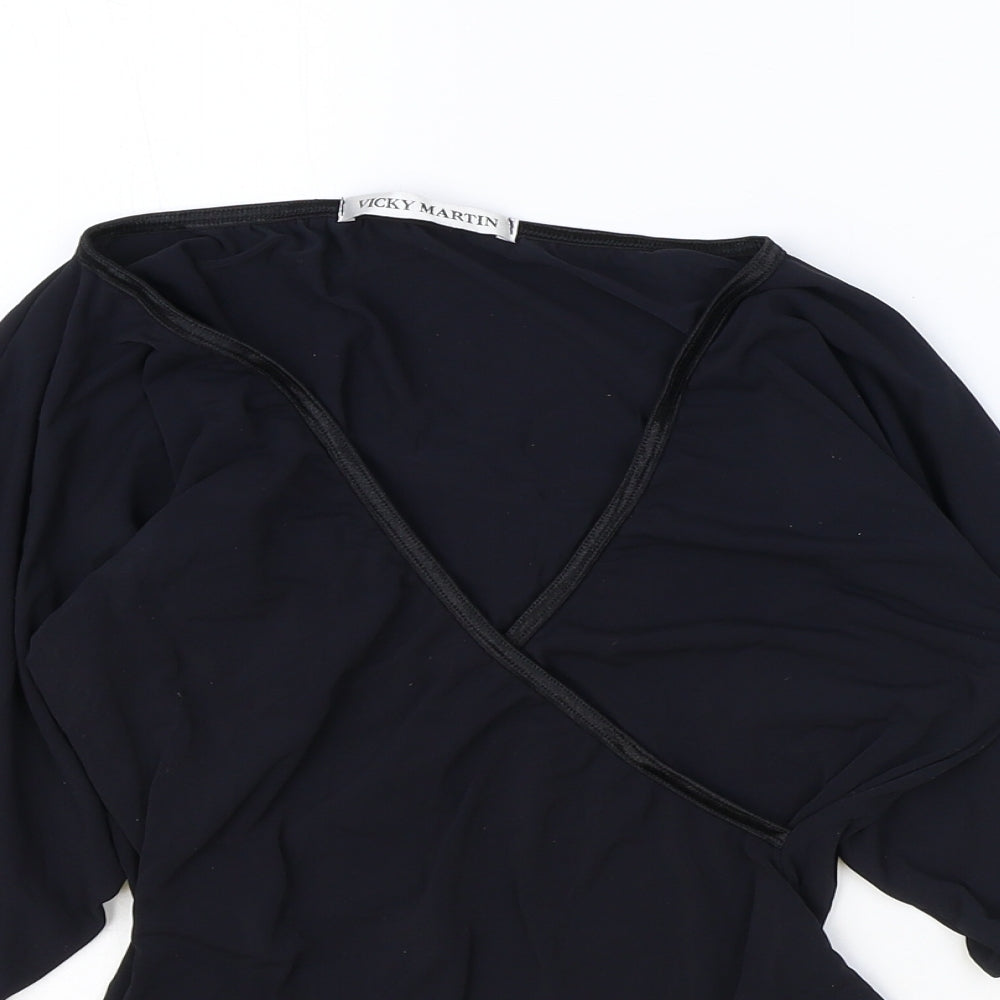 Vicky Martin Womens Black Nylon Basic Blouse One Size V-Neck
