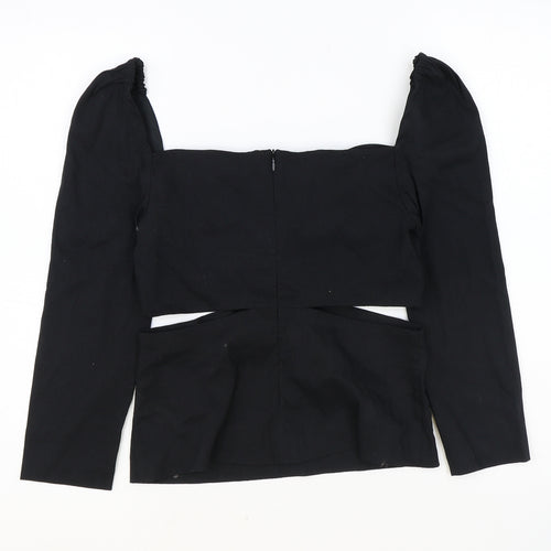 Zara Womens Black Linen Basic Blouse Size S Square Neck - Cut Out